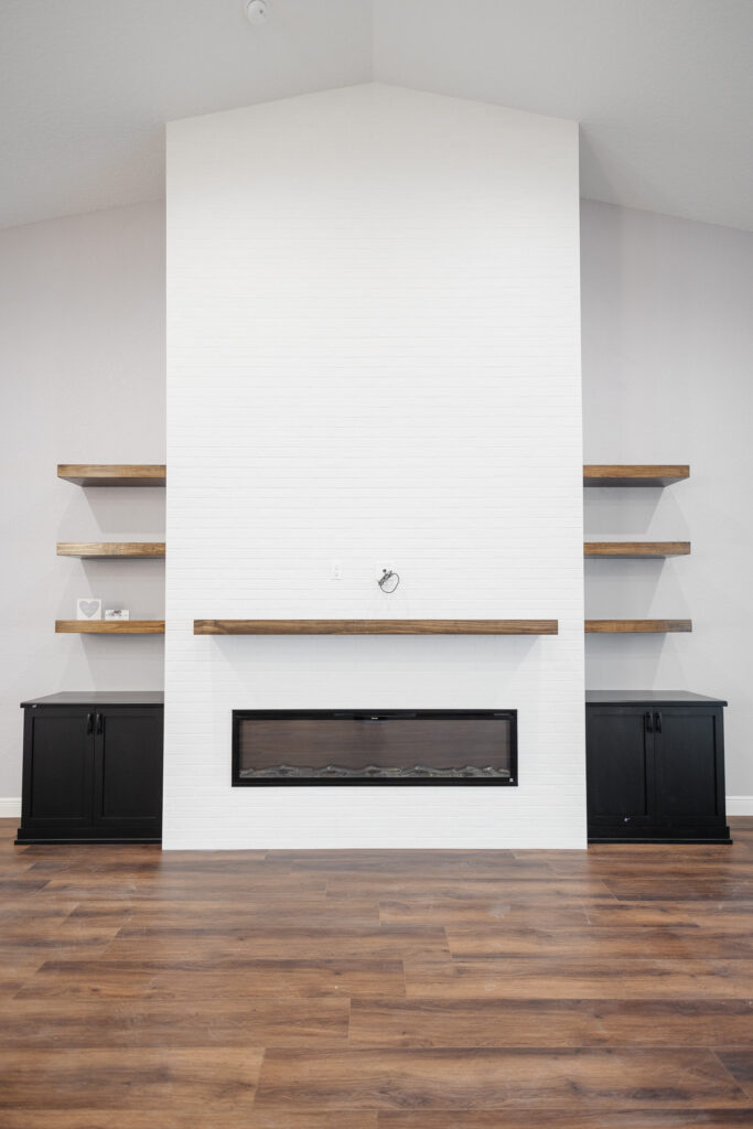 Modern Farmhouse Fireplace Feature Wall | Custom Luxury Home Florida