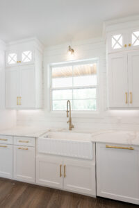Farmhouse apron sink under window in modern farmhouse kitchen Morriston Florida